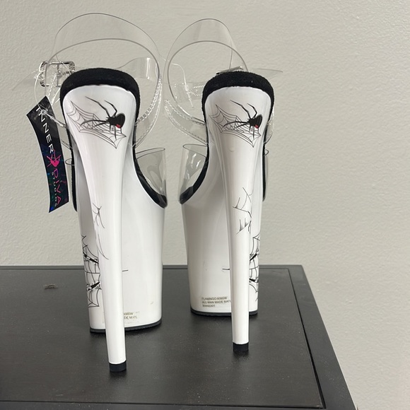 Pleaser FLAMINGO 8" Heel, Platform Ankle Strap Sandal Spider Black Widow NEW - Picture 4 of 4